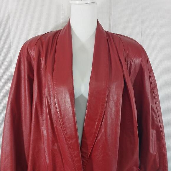TIBOR! RICH CARDINAL RED GENUINE LEATHER 1 BUTTON JACKET, BLAZER, COAT! SZ L - Picture 4 of 10